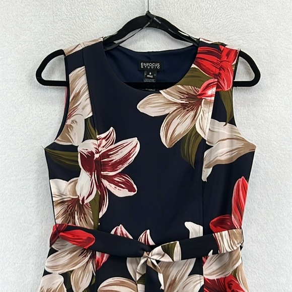 Enfocus Studio Women’s Fit/Flare Dress Sz 6 Black/Tan/Red Polyester/Spandex - Picture 3 of 10